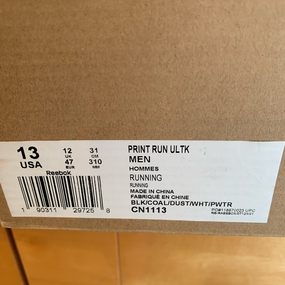 REEBOK. NWOT. Print Run ULTK. CN1113. Running Sneakers. Black/Pewter. Si… - Picture 8 of 8